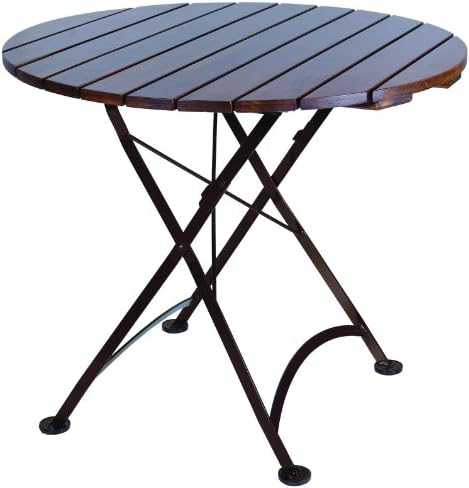 Furniture DesignHouse French Café Bistro Folding Table, Jet Black Frame, 32" Round x 29" Height, African Teak Wood Slat Top