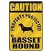 CAUTION  PROPERTY PROTECTED BY BASSET HOUND  PARKING SIGN DOG