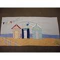Beach hut seaside beach towel, blue, white - new