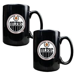 Edmonton Oilers 2pc Black Ceramic Mug Set - Primary Logo NHL Hockey