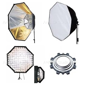 Ardinbir Studio 48 120cm Octagonal Gold Silver Reversible Softbox Diffuser with Eggcrate Grid for Hensel Basic Series, Contra Series, EH Porty Series, EH Flash Series, Expert Series, Integra Series & Richter Monolights.