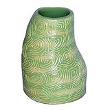EXP Handcrafted Spring Fresh Terracotta Contemporary Vase With Green And Cream Swirl Design
