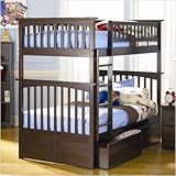 Columbia Bunk Bed with Flat Panel Drawers in Antique Walnut Size: Full/Full ....