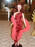Porcelain Doll in Red Evening Dress w/Feather wrap