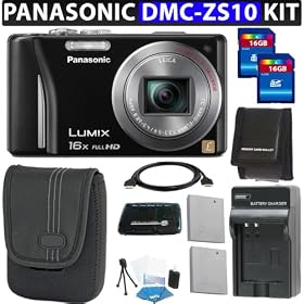 Panasonic Lumix DMC-ZS10 14.1 MP Digital Camera with 16x Wide Angle Optical Image Stabilized Zoom and Built-In GPS Function (Black) + 32GB Advanced Accessory Kit