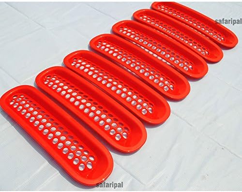 Safaripal 2007-2014 Jeep Wrangler JK Trim Grille Insert Cover Mesh Grille Shell 7pcs 3 Color Available Black Chrome & Red (Red)