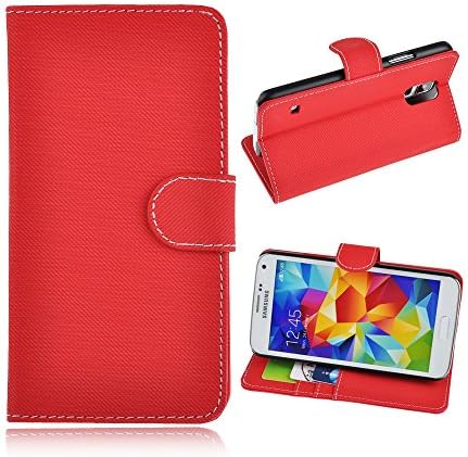 Axiong Samsung Galaxy S5 Case - PU Leather Wallet Book Cover with Stand Feature and Credit Card ID Holders (Red)