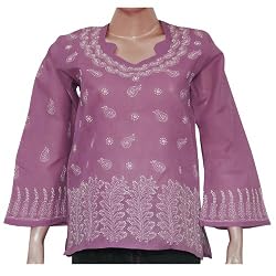 Women's Shirts Tops Kurtis India Clothes Chikan Embroidery Size M