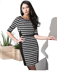 Plaid Print Nylon/Polyester/Rayon/Spandex/Knit Elbow Length Sleeves Party Dress 