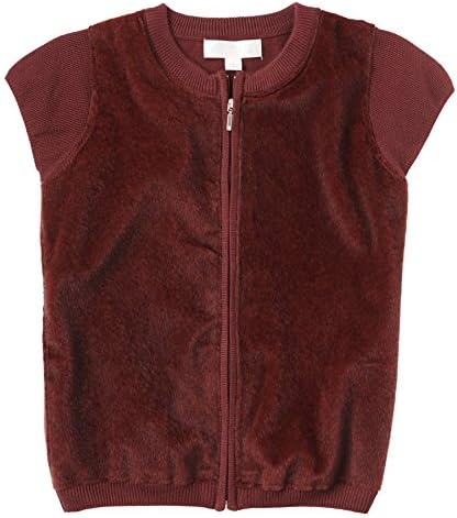 Rose Blue Little Girls Winter Faux Fur Sleeveless Vest with Cotton Knit Back - Burgundy (Size 6)