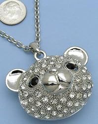 Teddy Bear 3d Crystal studded Long Necklace