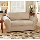 Stretch Suede Separate Seat Loveseat Slipcover (Box Cushion) Fabric: (As Shown) Oatmeal