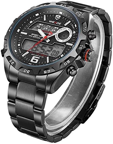 Jesusforyou ® Weide Waterproof Watch Men LCD Digital date Alarm Backlight Black Steel Watches + Free Gift As a Cross Necklace (Style-Three)