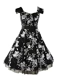 50's Vintage Tea Prom Dress Floral Black & White - 0 (US), 8 (UK)