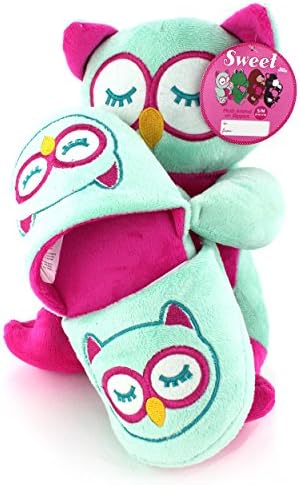 Girls Mint Plush Owl with Slippers Gift Set