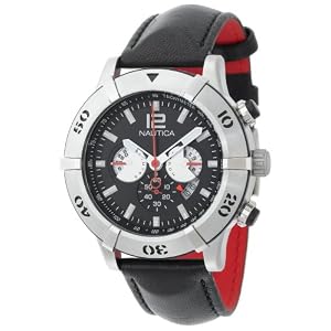 Nautica Men's NCS-46 Black Leather Chronograph Watch #21502G