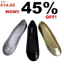 F3M Womens Black Patent Gold Silver Flat Ballet Pumps BARGAIN Girls Ballerinas Work Office Smart Casual Ladies Dolly Shoes Size 3-8