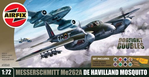 Airfix A50068 1:72 Scale Dogfight Double - De Havilland DH-98 Mosquito/ Messerschmitt Me262 Twin Set Gift Set inc Paints Glue and Brushes