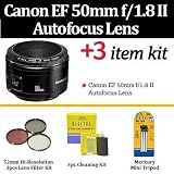Canon EF 50mm f/1.8 II Autofocus Lens With 3 Piece Filter Kit + Extras