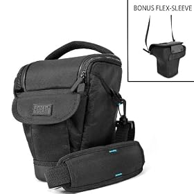 USA Gear Deluxe SLR Camera Holster with Internal Suspension System and Water-Proof HARD SHELL EVA Bottom - Accommodates Zoom Lens and Vertical Battery Grip - BONUS SLR Neoprene FLEX-COVER