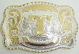 Huge Western Rodeo Initial T Belt Buckle Cowboy