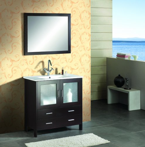 35.5" Solid Wood Bathroom Vanity Set with Counter Top, Mirror and Faucet AG-AM015