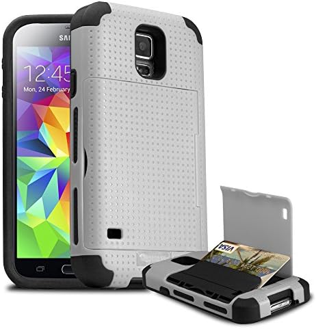 Galaxy S5 Case, SMUGGLER Pocket Stash Case WHITE for Samsung Galaxy S5 with Dual Layer and TPU Shock Absorb Designed Cushion and Wallet Stand with Pocket for Samsung Galaxy S5