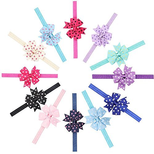 Qandsweet Baby Girl's Elastic Headbands Hair Bows Flower