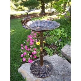 Antiqued Bronze Cast Iron Frog Birdbath (Bird Feeder) with Water Wiggler from Birdbaths