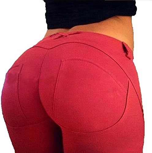 Sant Fe Women's Sexy Waist Stretch Skinny Jeans Butt Lift Skinny Leg Pants (XL, red)