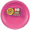 Amscan Big Party Pack 50 Count Paper Dessert Plates, 7-Inch, Bright Pink