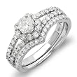 14k White Gold Round Diamond Ladies Bridal Ring Heart Shape Engagement Set Matching Band (1.35 cttw)