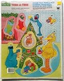 Vintage SESAME STREET Double Sided Frame Tray Puzzle & Christmas Tree Ornaments SLEDDING PARTY (Dated 1982)