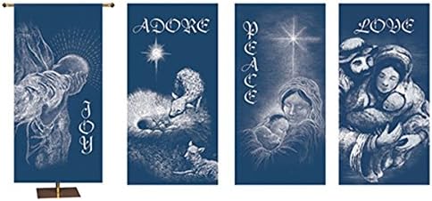 Joy Adore Peace and Love Digitally Printed Canvas Christmas Banner Set of 4, 60 Inch