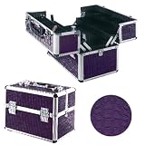Valise maquillage et esthétique compartimentée croco Prune