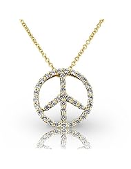 14KT Yellow Gold Dazzling Diamond Peace Sign Fashion Pendant. 9/10 CTW