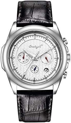 OniyA Men's Multi-Function Analog Japan Movement Black Leather and Silver-Tone Watch