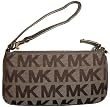 Women's Michael Kors Wristlet Jet Set Signature Logo Jacquard Beige/Ebony/Bronze