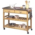 Stainless Steel Top Natural Wood Kitchen Cart Work Center