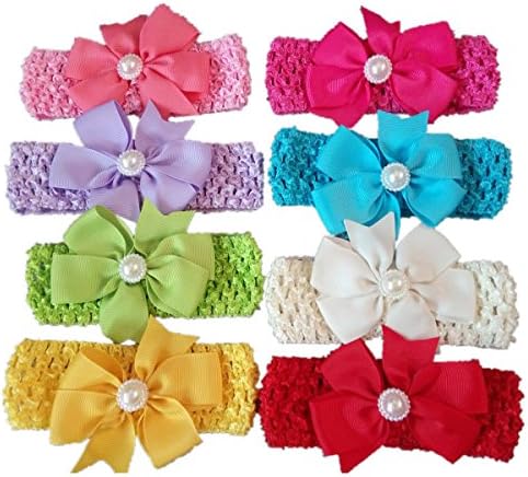 Eshiony Newborn Baby Girl Headbands Bows Flower with White Diamond Turban Sets