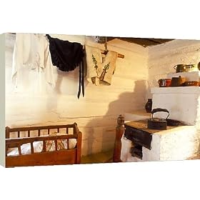 Box Canvas Print of Stove and cot in living room of traditional house from Robert Harding