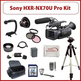 Sony HXR-NX70U NXCAM Compact Camcorder w/ SSE Professional Accessory Kit Including: Wide Angle Lens, Telephoto Lens, 32GB SDHC Card, Pro Carrying Case, Pro Tripo, Extra Battery, External Charger, Video Light and much much More!
