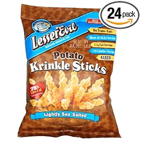 LesserEvil Potato Krinkle Sticks, Lightly  Sea Salted, 1.2-Ounce Bags (Pack of 24)