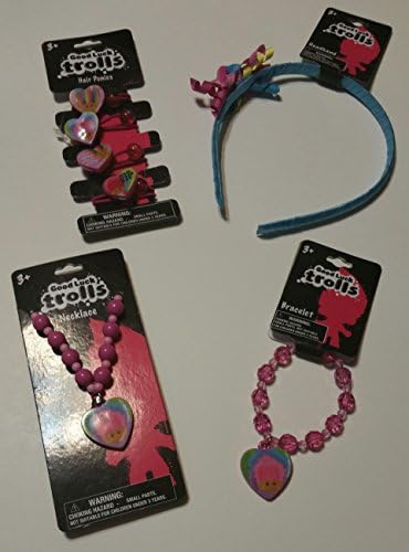Good Luck Troll Costume Jewelry Dress Up Toy Play Set - Headband, Necklace, Bracelet, Hair Ponies