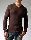 Sean John Men's Long Sleeve V-Neck Thermal,Coffee Bean,Medium