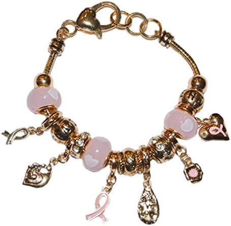 Charm Bracelet Breast Cancer Awareness Pink Ribbon Goldtone Bracelet from Jewelryland