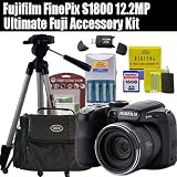 Fujifilm FinePix S1800 12.2MP Digital Point and Shoot Camera With “Ultimate Fuji Accessory Kit” Kit Includes 16GB Memory Card + Rechargable AA battery & Charger Set + Deluxe Carrying Case + Professional Tripod + LCD Screen Protectors + More