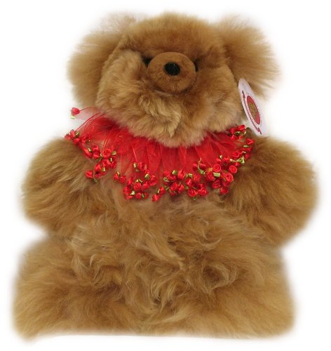 51JInC6GhJL Alpaca Bear. Genuine Dark Colored Alpaca Teddy Bear With Red Roses Collar. 14 Inches high.