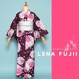 【LENA FUJII(藤井リナ)】プレタ浴衣「黒×ピンクの縞模様に牡丹桜と菊」