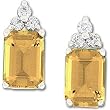 14K White Gold Golden Topaz and Diamond Earrings